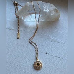 14k Gold Plated 👁️ Eye Rhinestone Necklace
